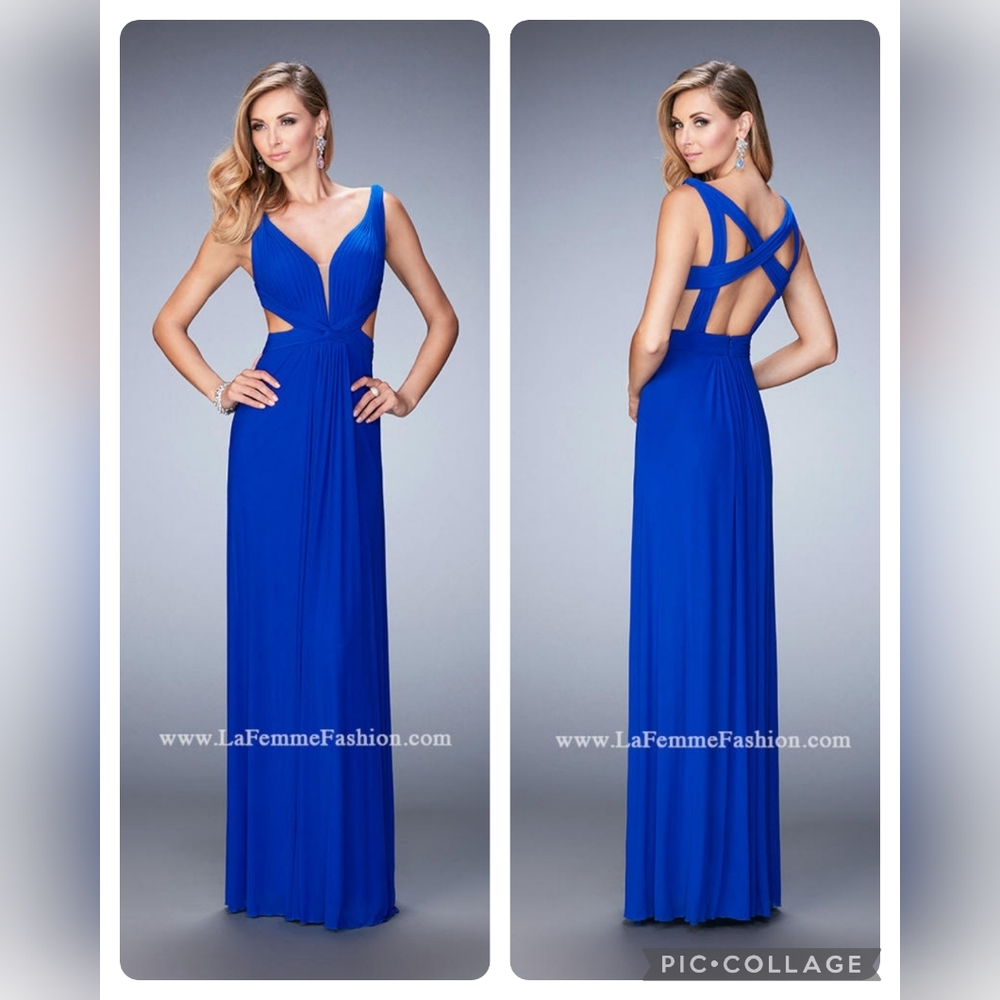 La Femme Sapphire Blue Formal Dress w/ Cut-Outs Size 2